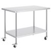 VEVOR Stainless Steel Work Table 30 x 48 x 38 Inch, with 4 Wheels, 3 Adjustable Height Levels