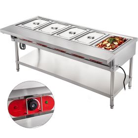 VEVOR Commercial Electric Food Warmer 5 Pot Steam Table Food Warmer 18 Quart/Pan with Lids with 7 Inch Cutting Board Food Grade Stainless Steel Steam