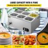 VEVOR 110V Commercial Food Warmer 6x1/6GN, 6-Pan Stainless Steel Bain Marie 12.6 Qt Capacity,1500W Steam Table 15cm/6inch Deep,Temp. Control 86-185