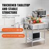 VEVOR Stainless Steel Prep Table, 24 x 30 x 34 Inch, Heavy Duty Metal Worktable with 3 Adjustable Height Levels