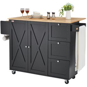 VEVOR Kitchen Island Cart Rolling Storage Cabinet on Wheel with Drawer & Shelves (Color: black, Type: Fully-Enclosed Mobile Type)