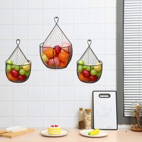 Set Of 3Metal Fruit And Vegetable Storage Hanging Basket Wall Mounted, Hanging Basket For Kitchen Black Wire Baskets For Flowers, Fruits And Vegg (Color: black)